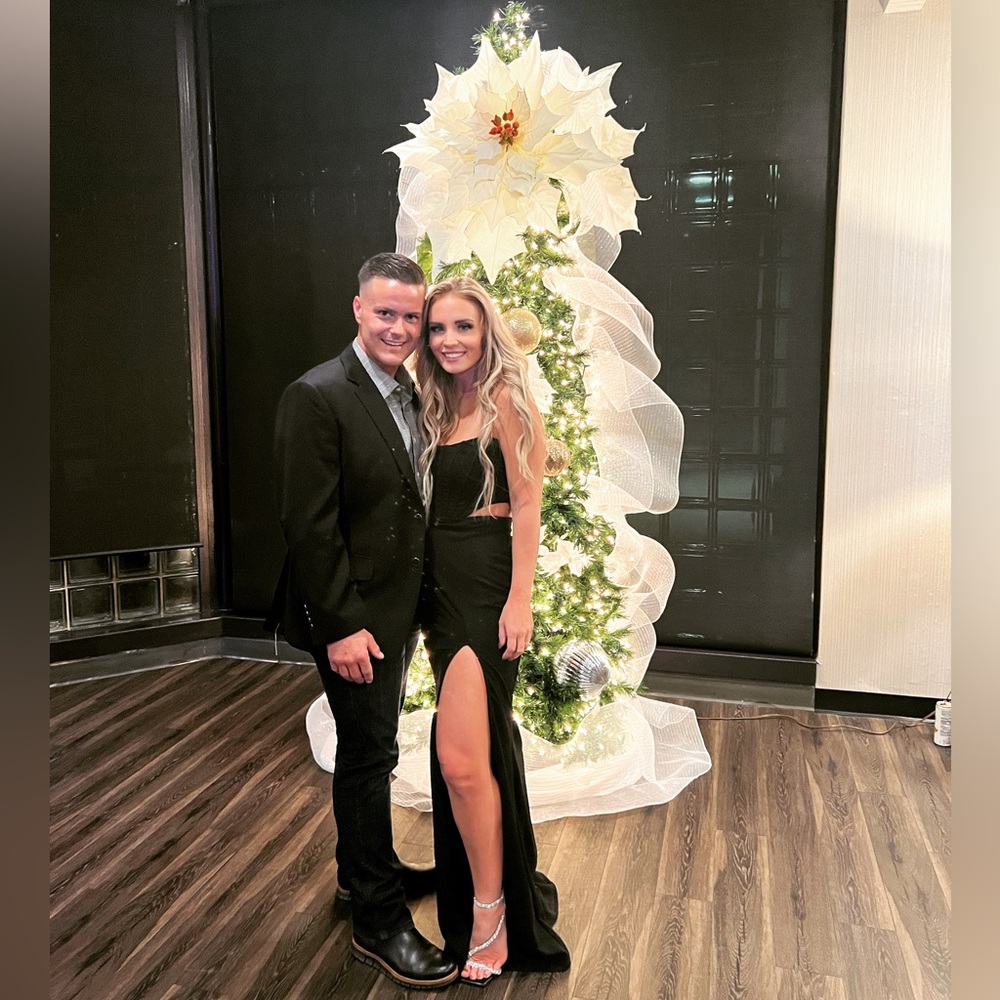 Black strapless gown